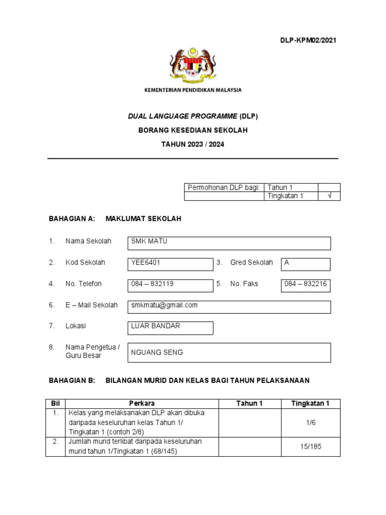 Borang Permohonan Dual Language Programme Pdf