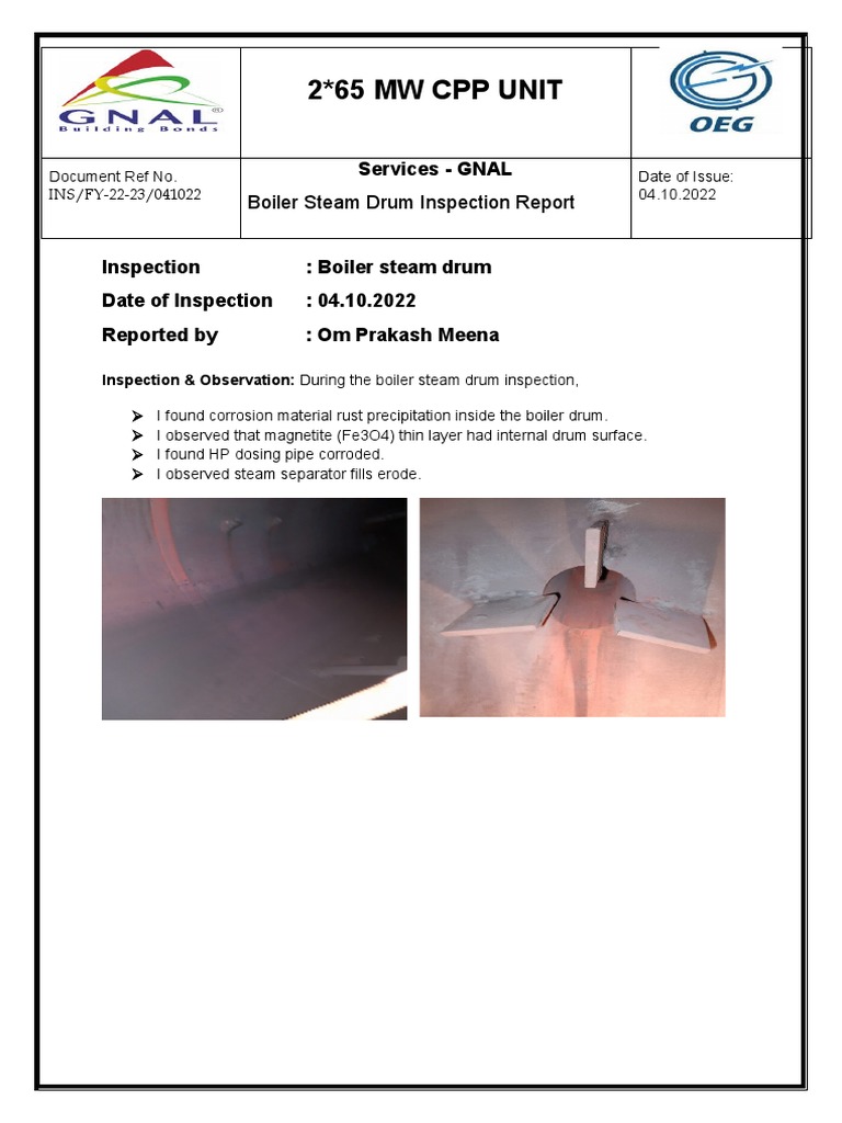Boiler Steam Drum Inspection Findings | PDF | Technology & Engineering