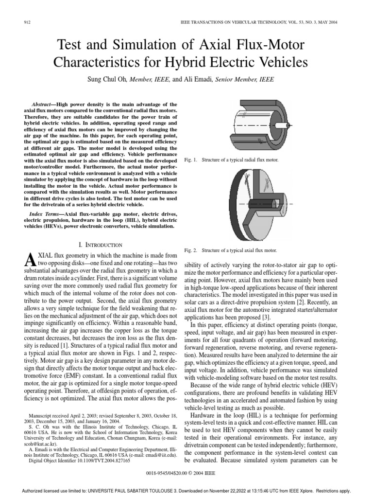 Test and Simulation of Axial Flux-Motor Characteristics For Hybrid ...