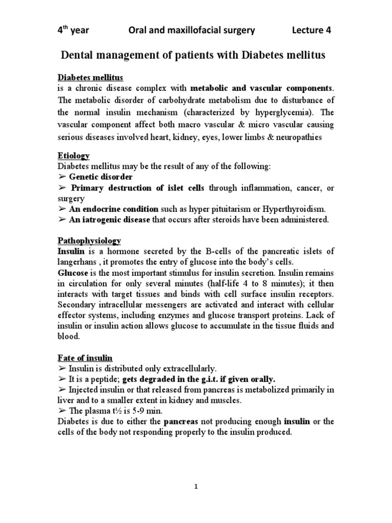 Dental Management of Patients With Diabetes Mellitus PDF Diabetes