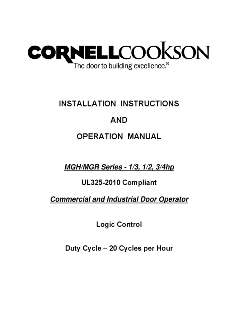 Cornell MGH MGR Ul325 2010 Installation Instructions | PDF