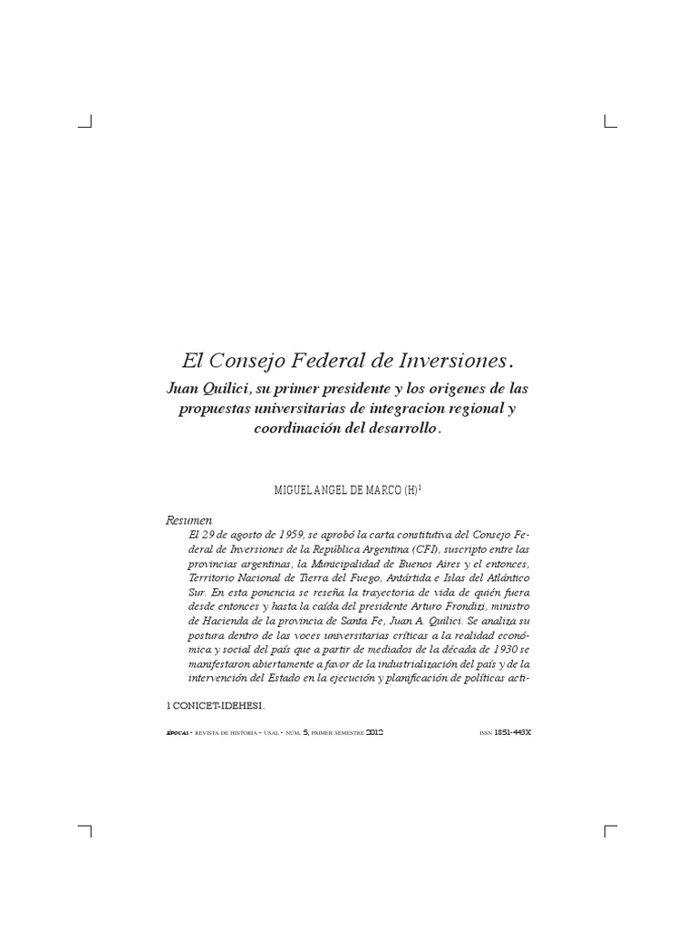 De Marco, Miguel A. El CFI. Juan Quilici, Su Primer Presidente y Las Propuestas Universitarias