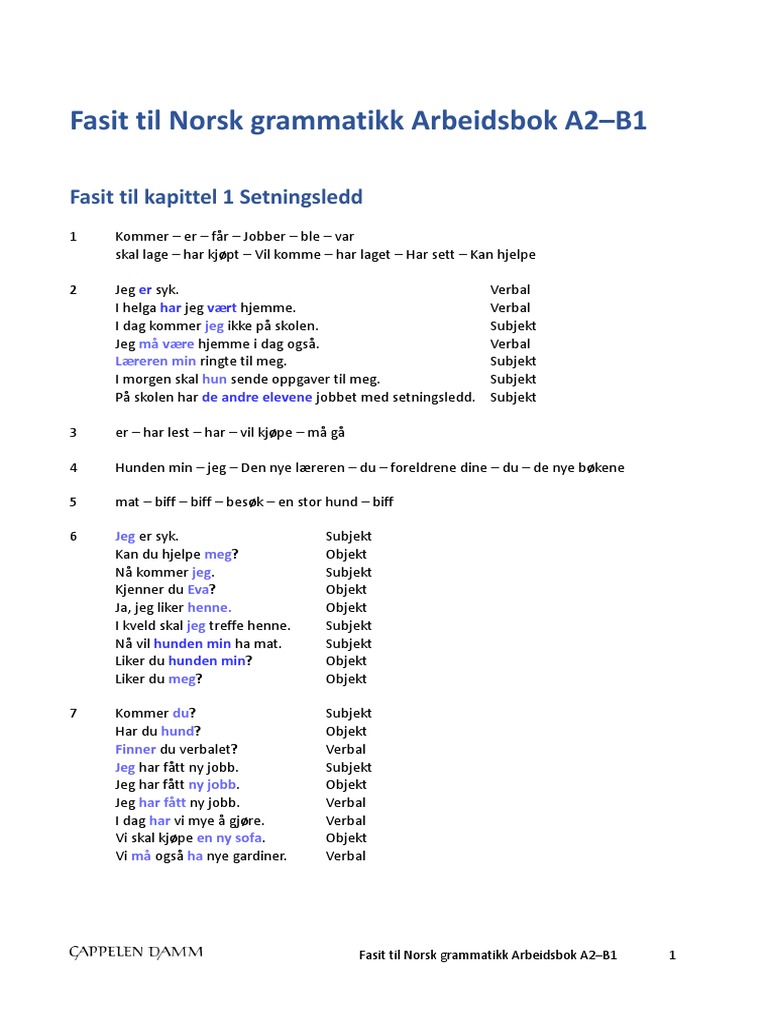 Fasit Til Arbeidsbok A2 B1 PDF | PDF