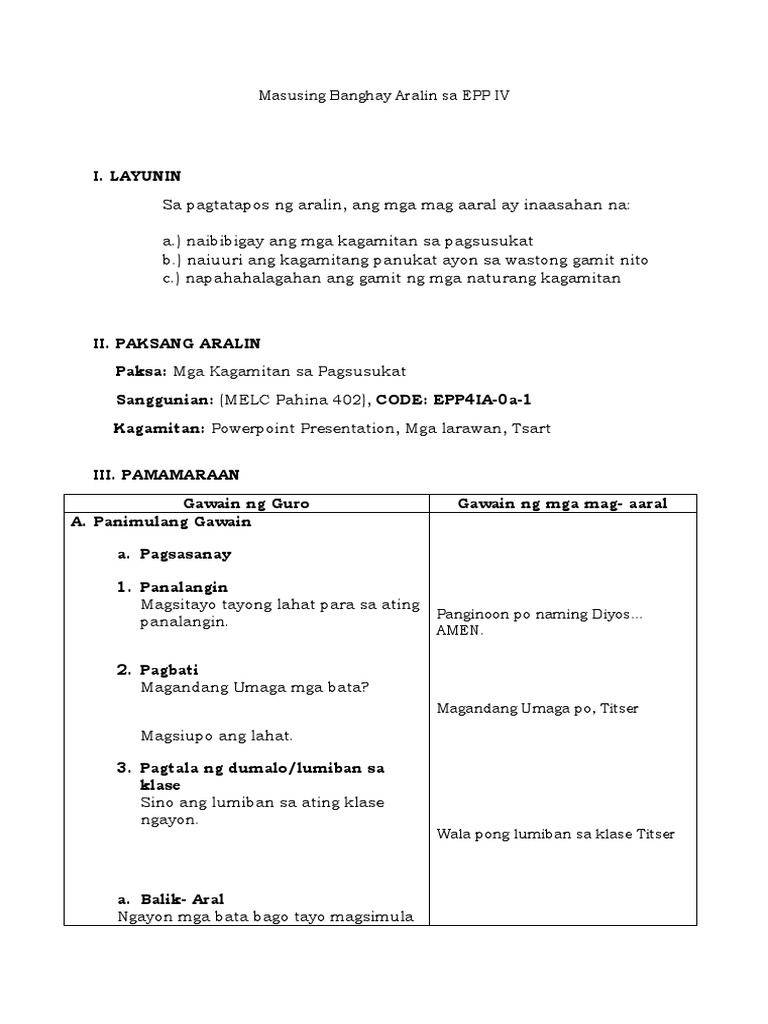 Epp 4 Industrial Arts Mga Kagamitan Sa Pagsusukat PDF