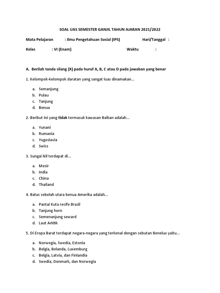 Soal Ulangan IPS Kelas VI | PDF