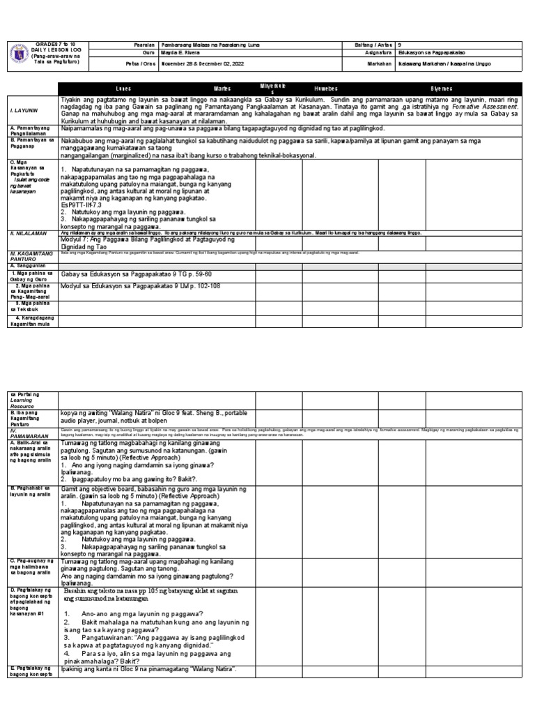 DLL Esp 9 q2 WK 4 | PDF