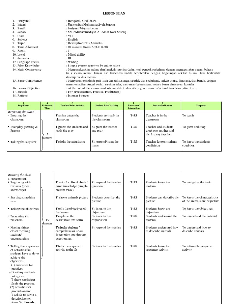 English Lesson Plan: Descriptive Text | PDF | Career & Growth ...