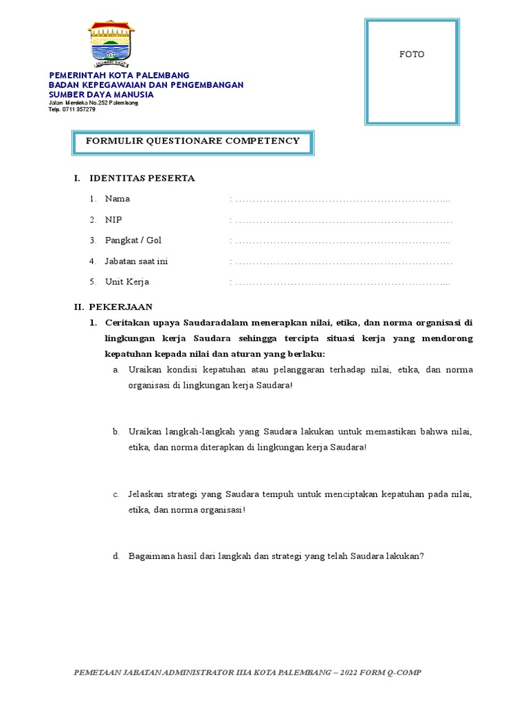 Formulir Kompetensi Pegawai Palembang | PDF