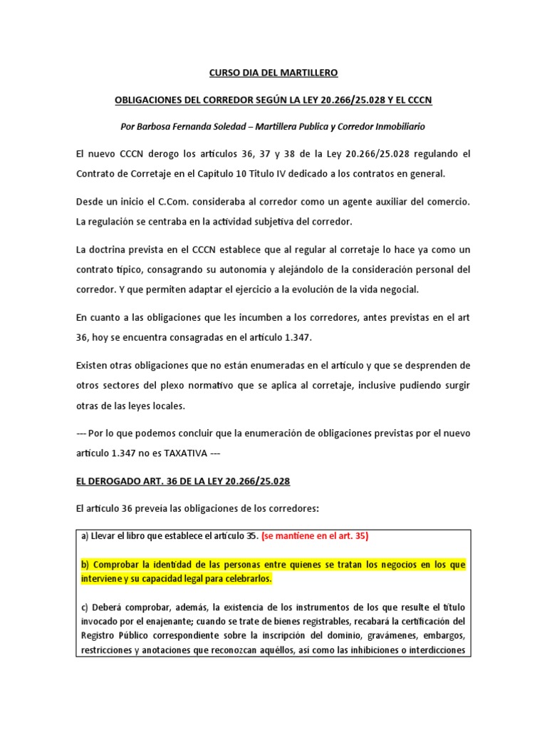 Obligaciones del Corredor según CCCN | PDF | Principios éticos | Justicia