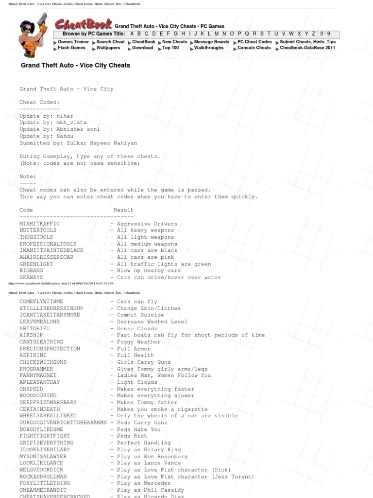 Grand Theft Auto Vice City Cheats Codes Cheat Codes Hints Games Tips Cheatbook Cheating In Video Games Garage Residential