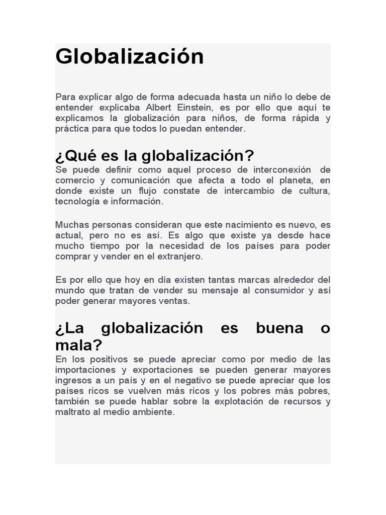 Globalización: Explicación para Niños | PDF | Finanzas y dinero | Política