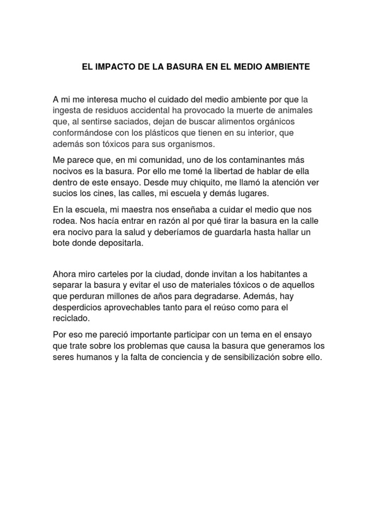 Impacto Ambiental de la Basura | PDF | Residuos | Entorno natural