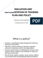 Formulation and Implementation of Training Plan and Policy