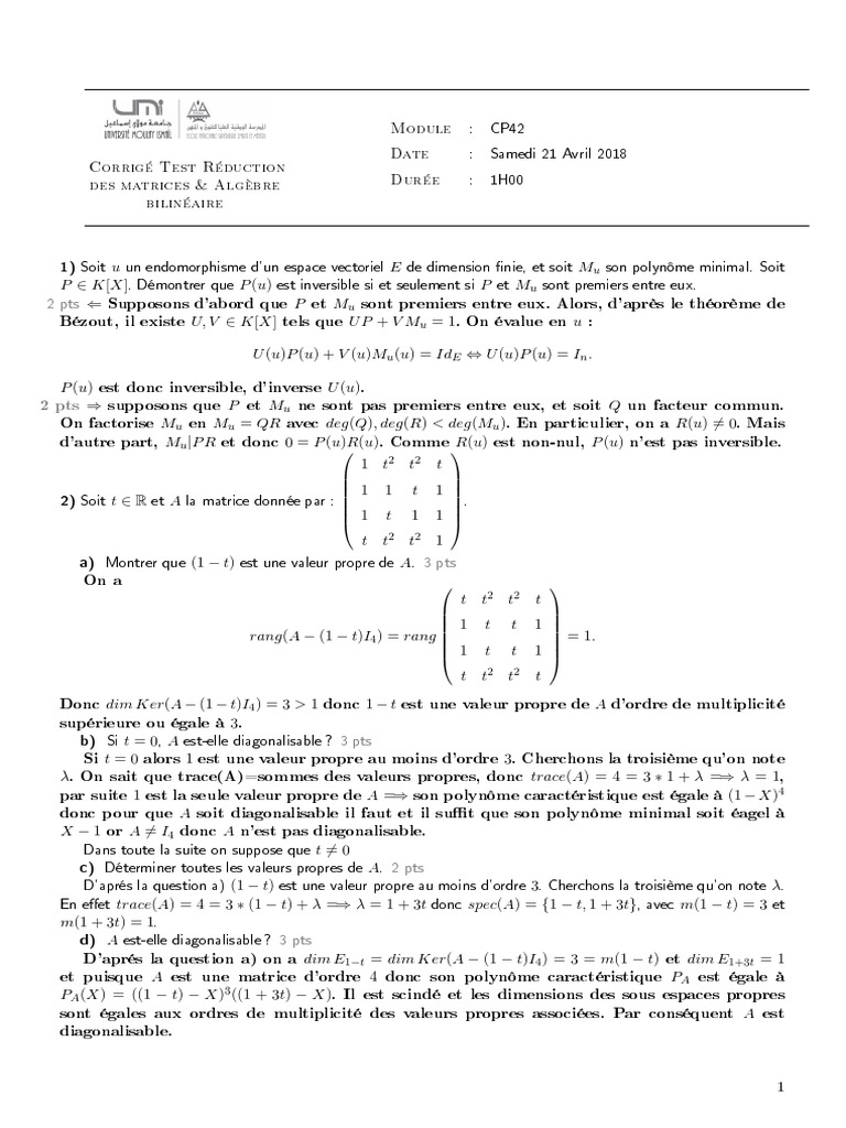 Réduction des matrices et valeurs propres | PDF | Valeur propre ...
