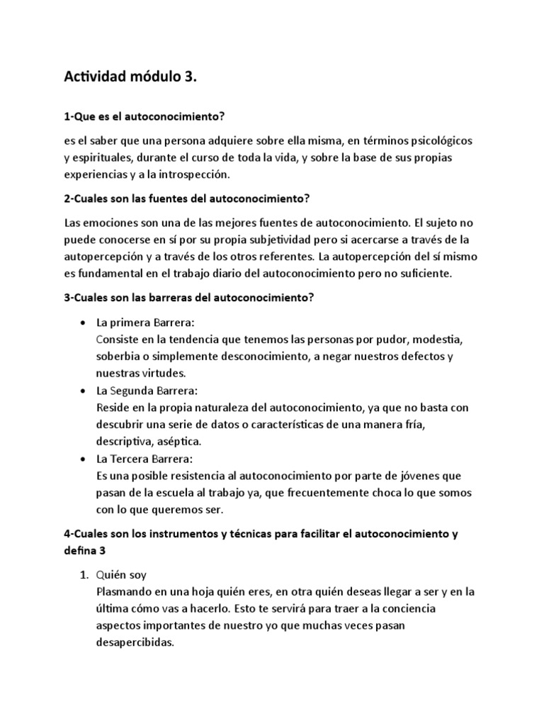 Barreras y herramientas del autoconocimiento | PDF | Autoestima ...