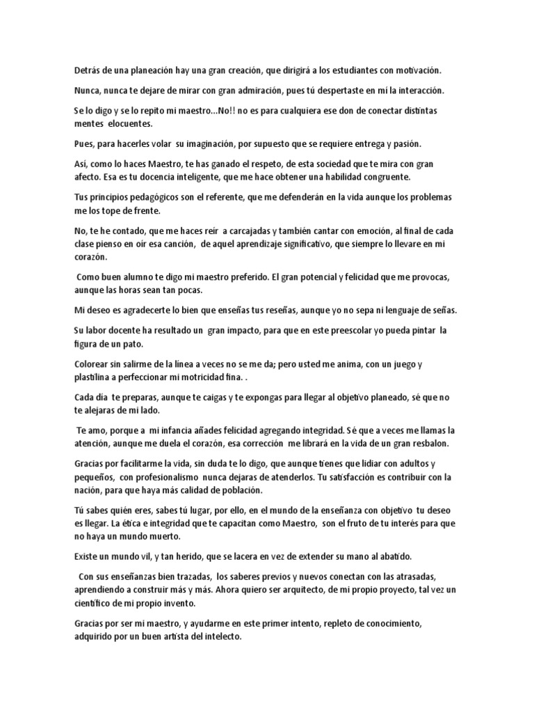 Carta de agradecimiento a mi maestra | PDF | Relaciones personales ...