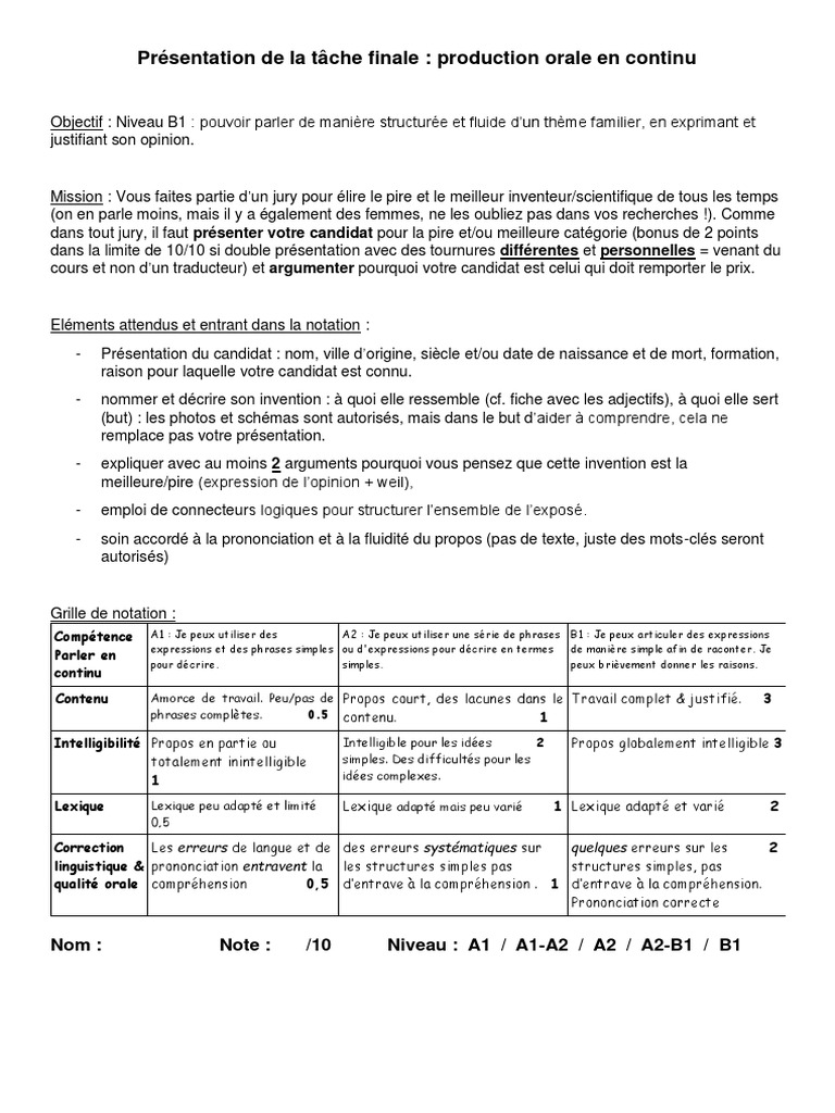 Présentation de La Tâche Finale PDF