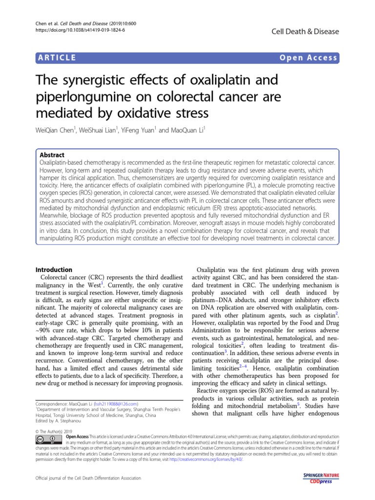 The Synergistic Effects of Oxaliplatin and Piperlongumine On Colorectal ...