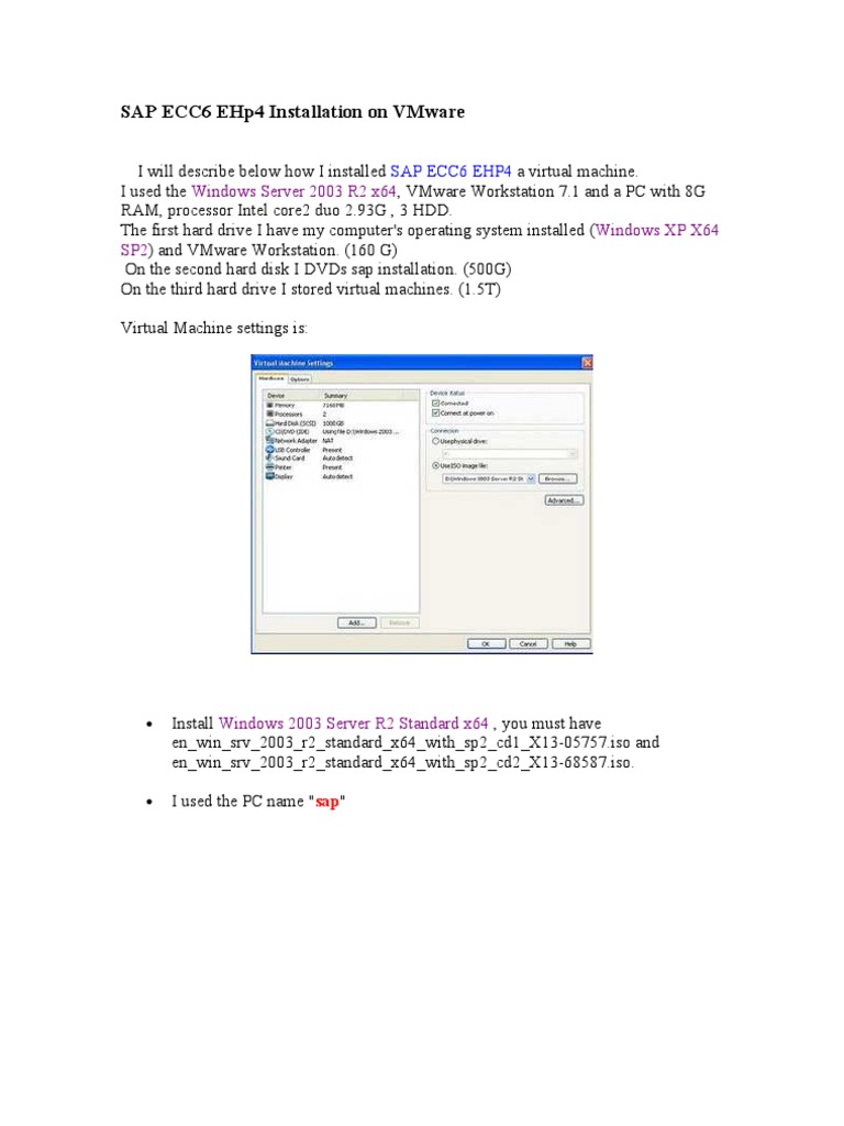 SAP ECC6 EHP4 Setup on VMware Guide | PDF | Microsoft Windows | Oracle ...