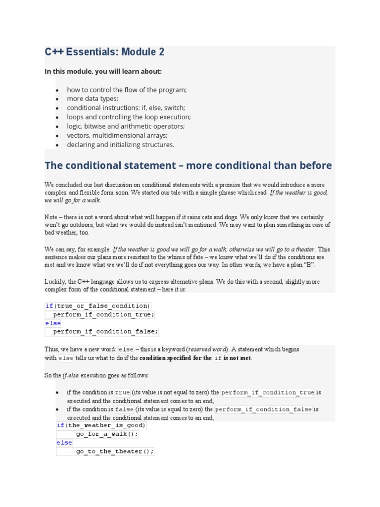 C++ Module 2 | PDF | Data Type | Control Flow