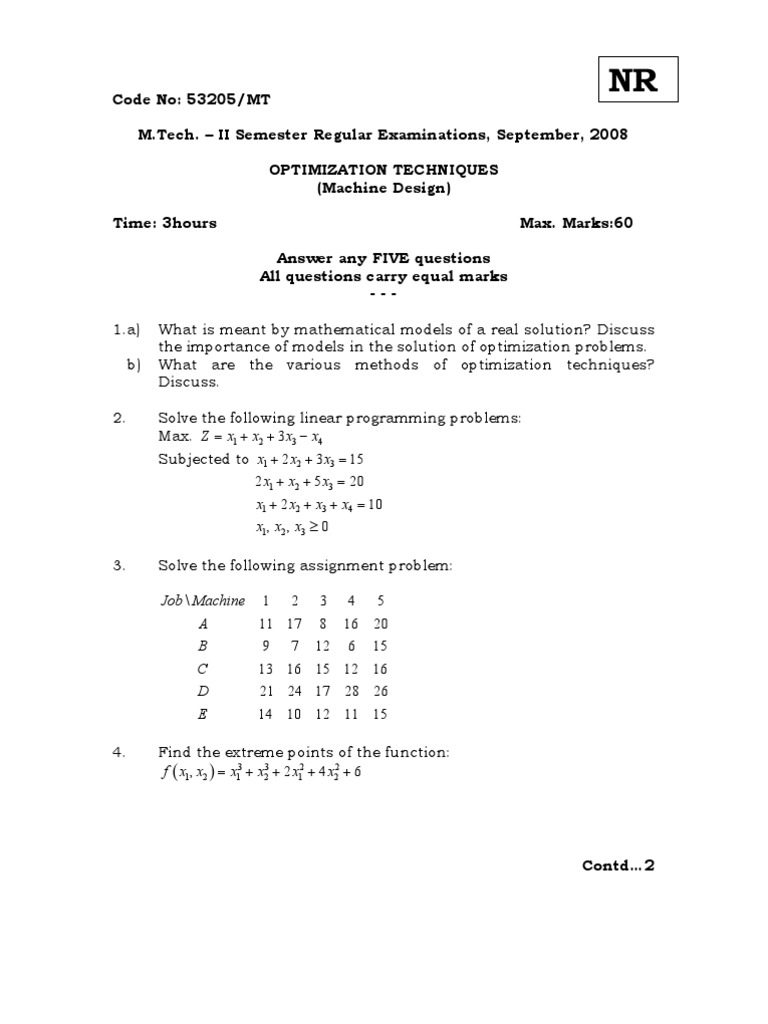53205-mt - Optimization Techniques | PDF | Mathematical Optimization ...