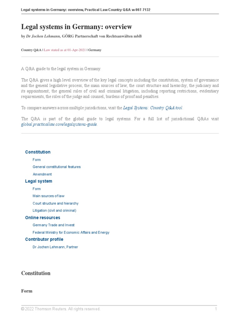Legal Systems in Germany Overview PDF
