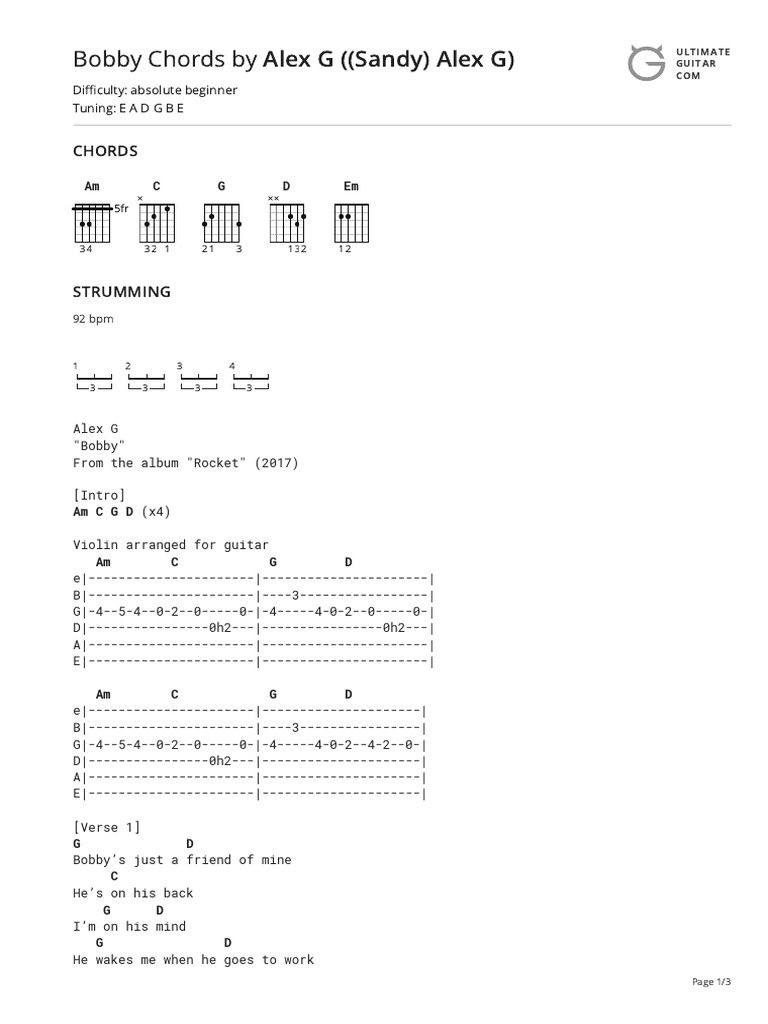 Bobby Chords by Alex G ( (Sandy) Alex G) Tabs at Ultimate Guitar Archive | PDF