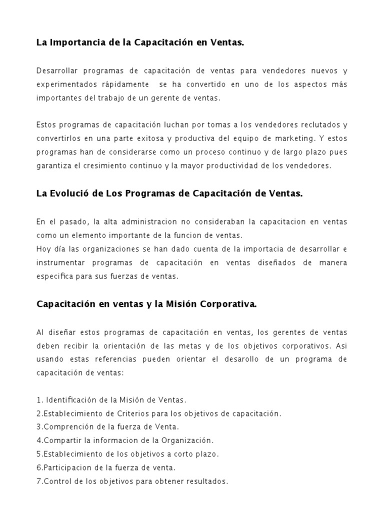 Plan de Capacitación en Ventas Efectivo | PDF | Planificación | Cliente