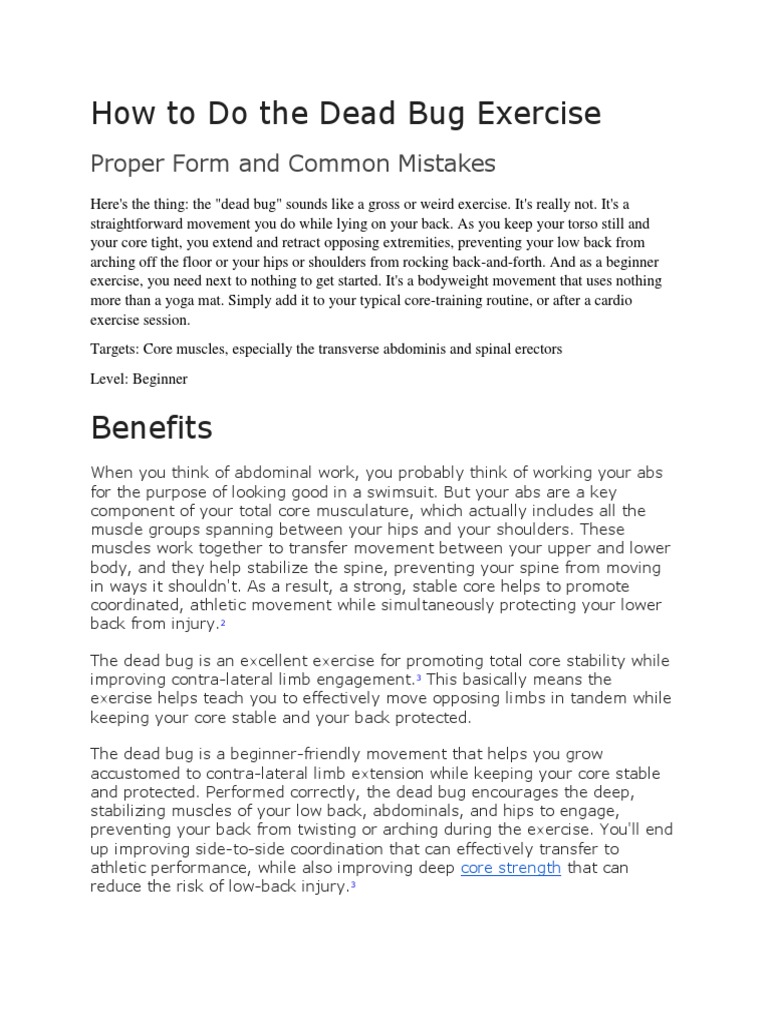 How To Do The Dead Bug Exercise PDF