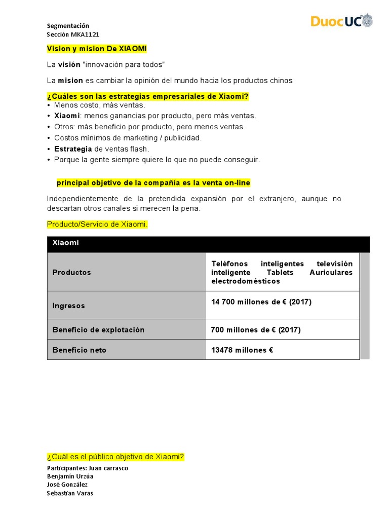 Mision, Vision y Estrategias de Xiaomi PDF