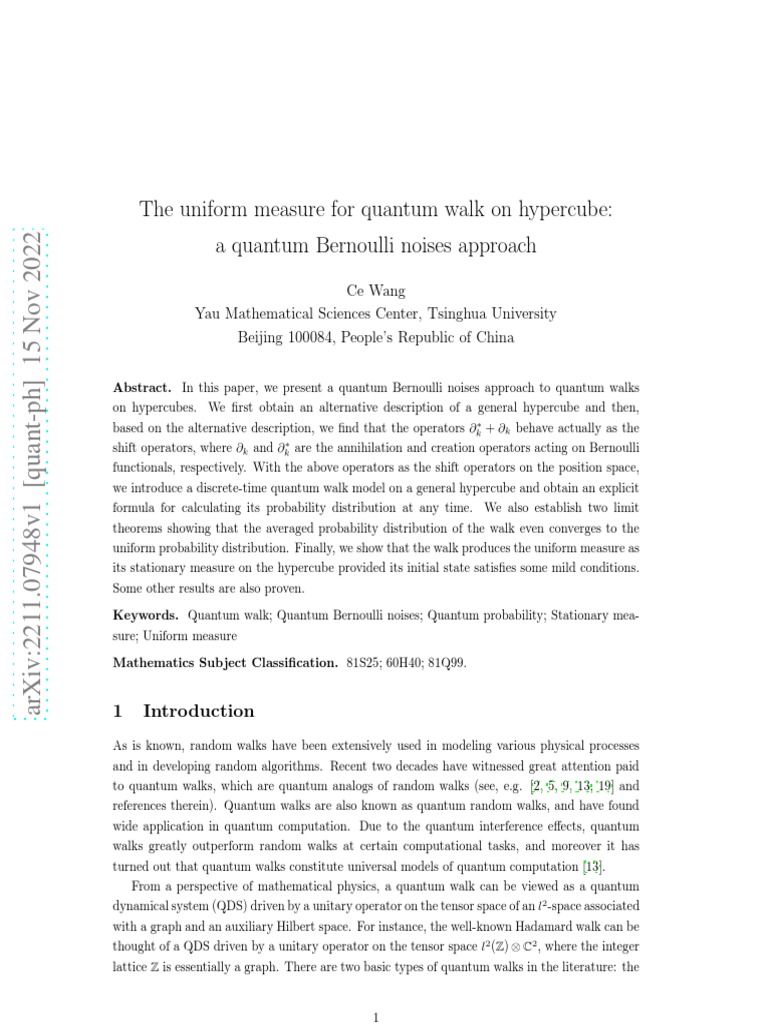 The Uniform Measure For Quantum Walk On Hypercube | PDF