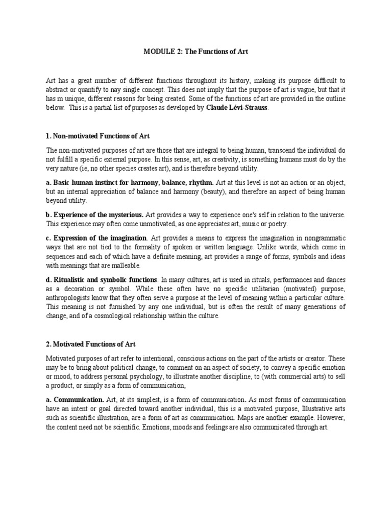 Functions of Art: Motivated vs. Non-Motivated | PDF | Psychotherapy ...