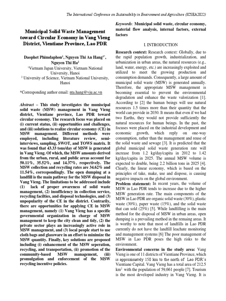 MSW Management for Circular Economy in Laos | PDF | Municipal Solid ...