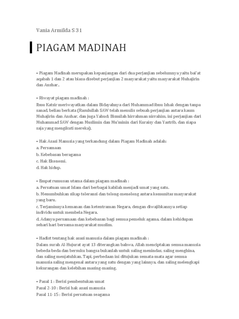 Piagam Madinah | PDF