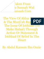 The View Of Ahlus Sunnah & The Murji’ah Regarding The Issue Of Istihlaal (To Make Halaal) Through Action Or Statement & Istihlaal Of Belief In The Heart