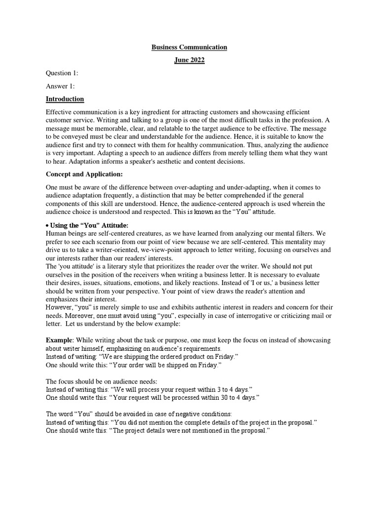 Business Communication Assignment | PDF | Communication | Attitude ...