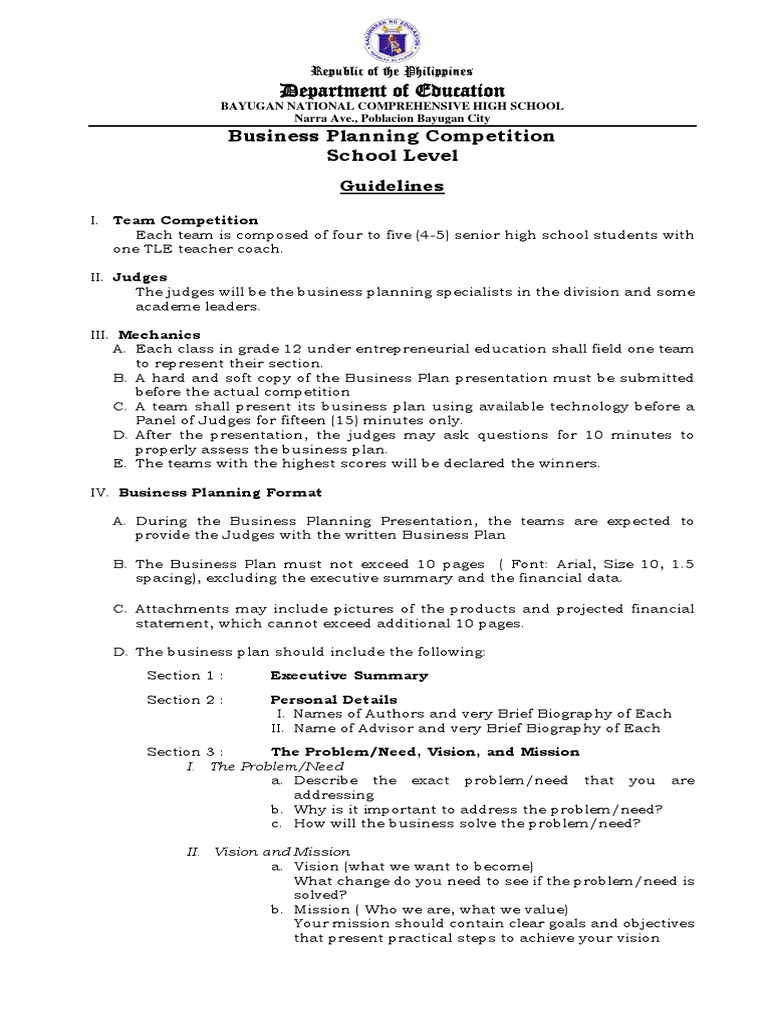 Business Plan Guidelines G12 PDF Marketing Business