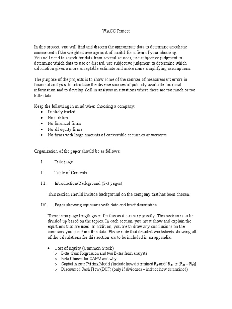 WACC Calculation Project Guide | PDF | Cost Of Capital | Capital Structure