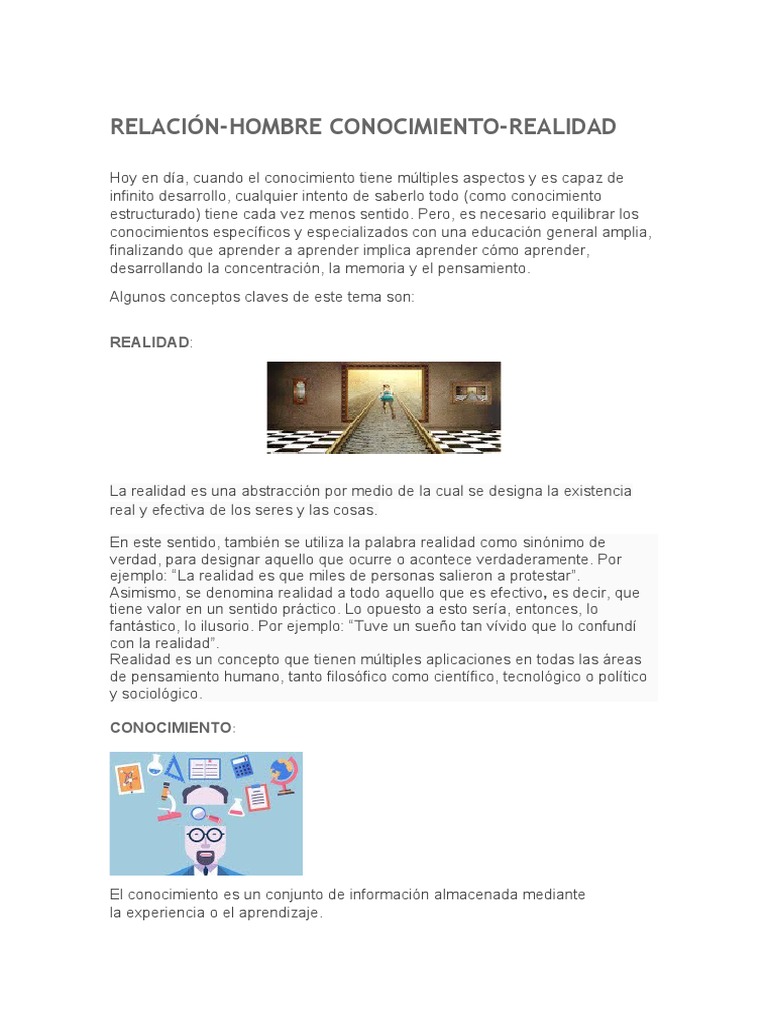 Relación Hombre, Conocimiento y Realidad | PDF | Conocimiento | Aprendizaje