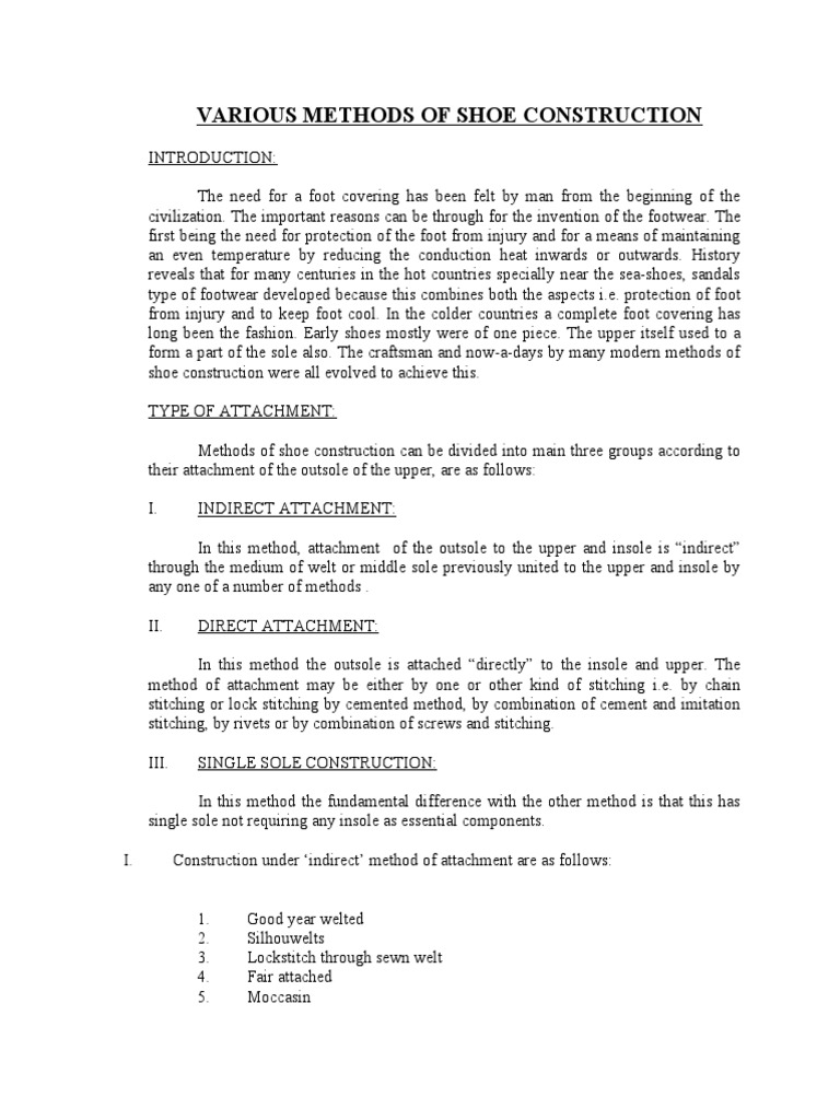 Various Methods of Shoe Construction PDF Shoe Polyvinyl Chloride