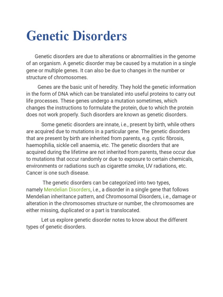 Genetic Disorders | PDF