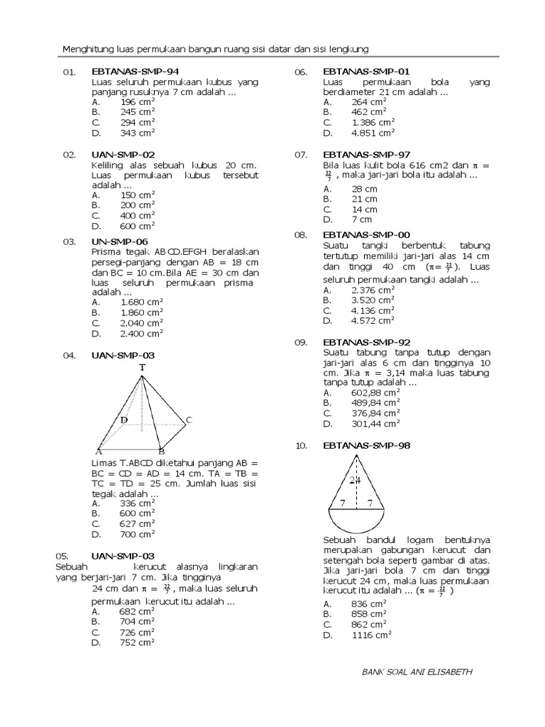 Soal Matematika SMP: Luas Permukaan | PDF | Griya & Taman