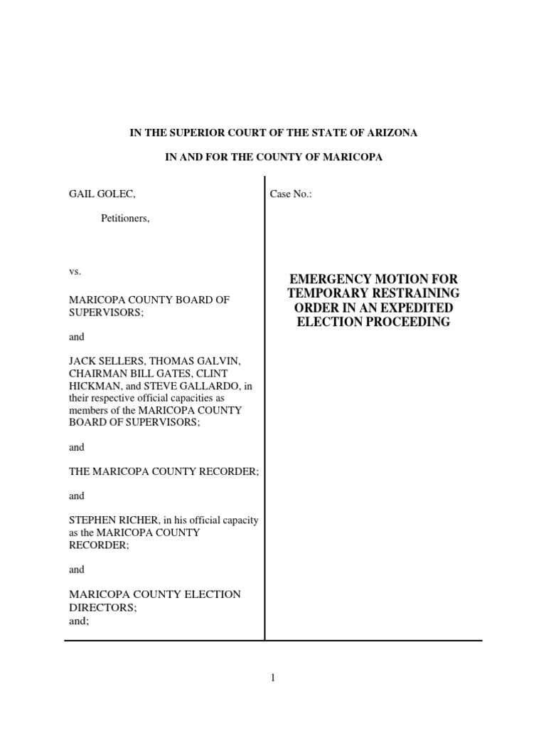 Golec v. MCBOS et. al.  Expedited Election Matter - TRO to stop Certification of Canvass