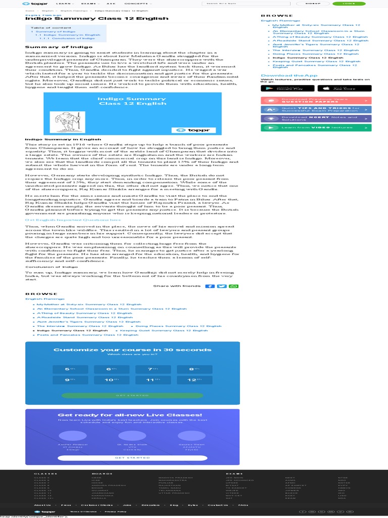 Indigo Chapter 5 Summary for Class 12 | PDF