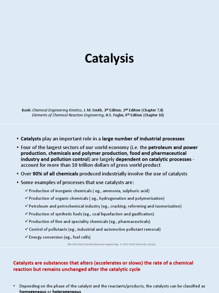 CHE S402 Chapter 2 Catalysis PDF Catalysis Chemical Reactions