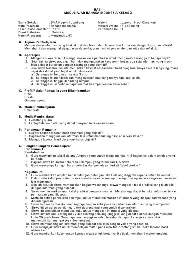 MODUL Bindo X Bab 1,2,3 X | PDF | Language Arts & Discipline