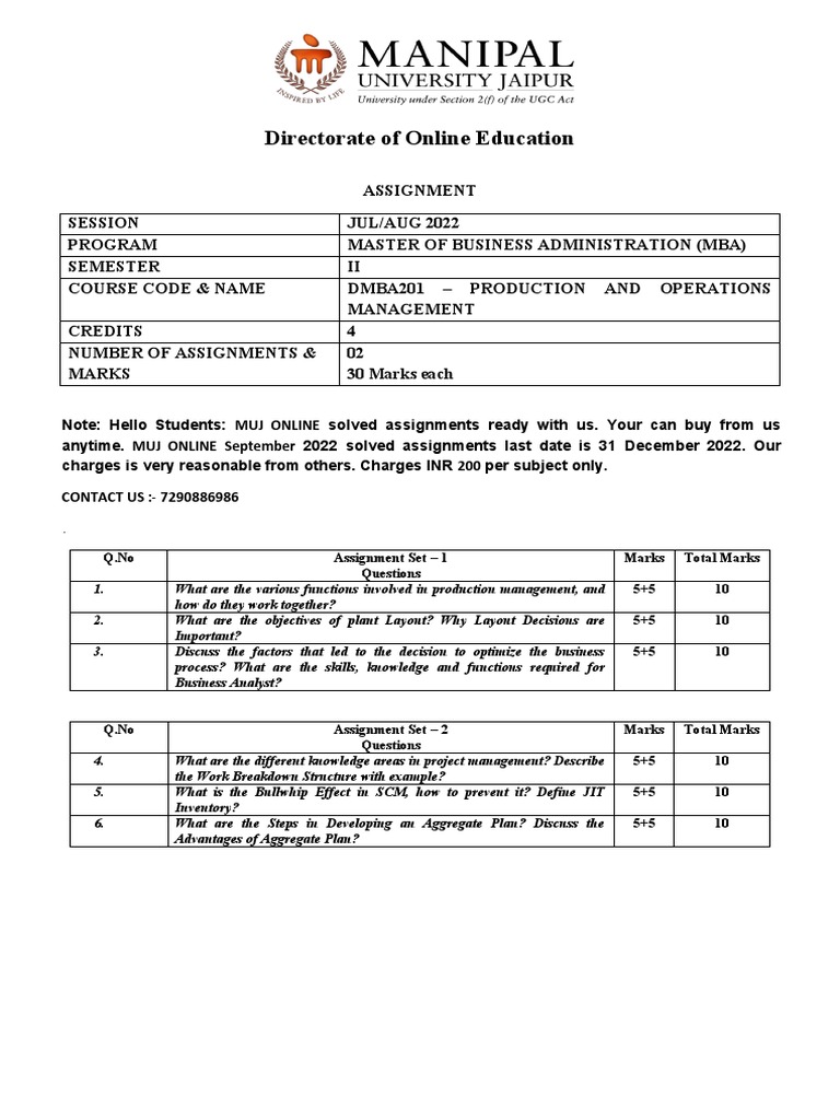 Assignment DMBA201 MBA 2 Set-1 and 2 Nov 2022 | PDF