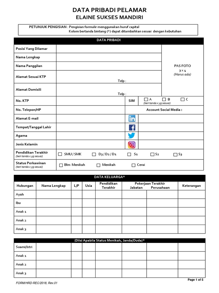 Esm form data pribadi pelamar pdf
