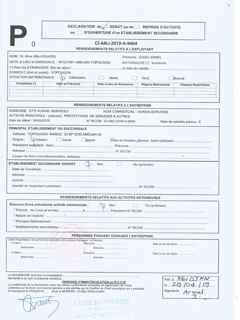 Registre de Commerce PDF