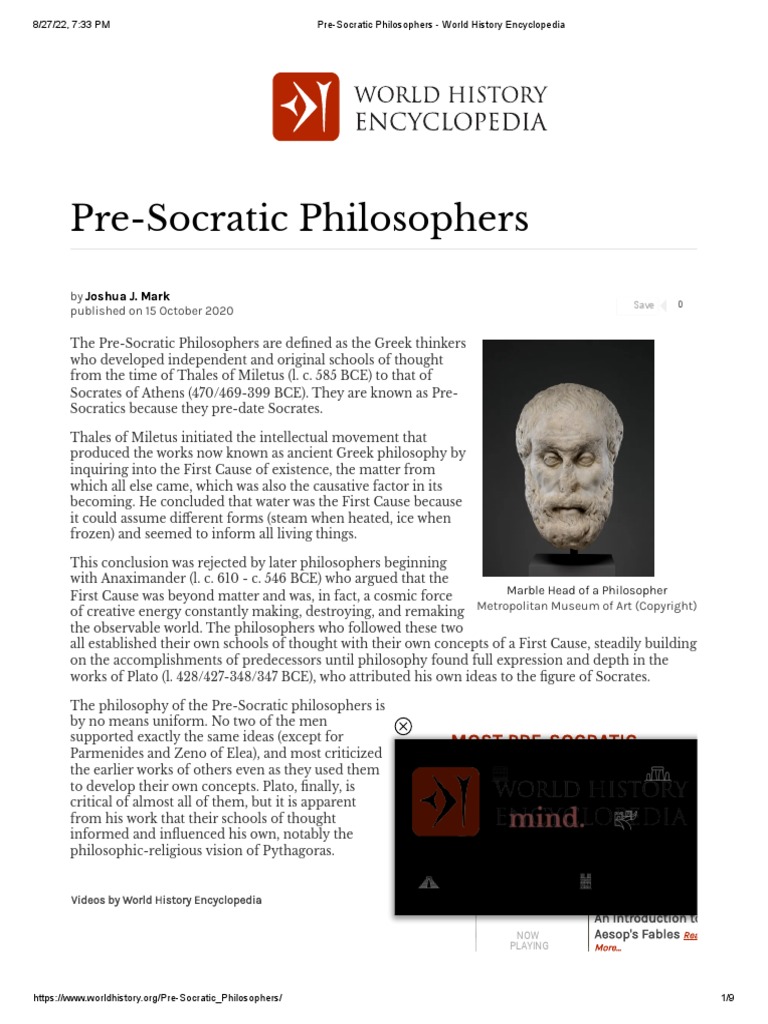 PreSocratic Philosophers World History Encyclopedia PDF